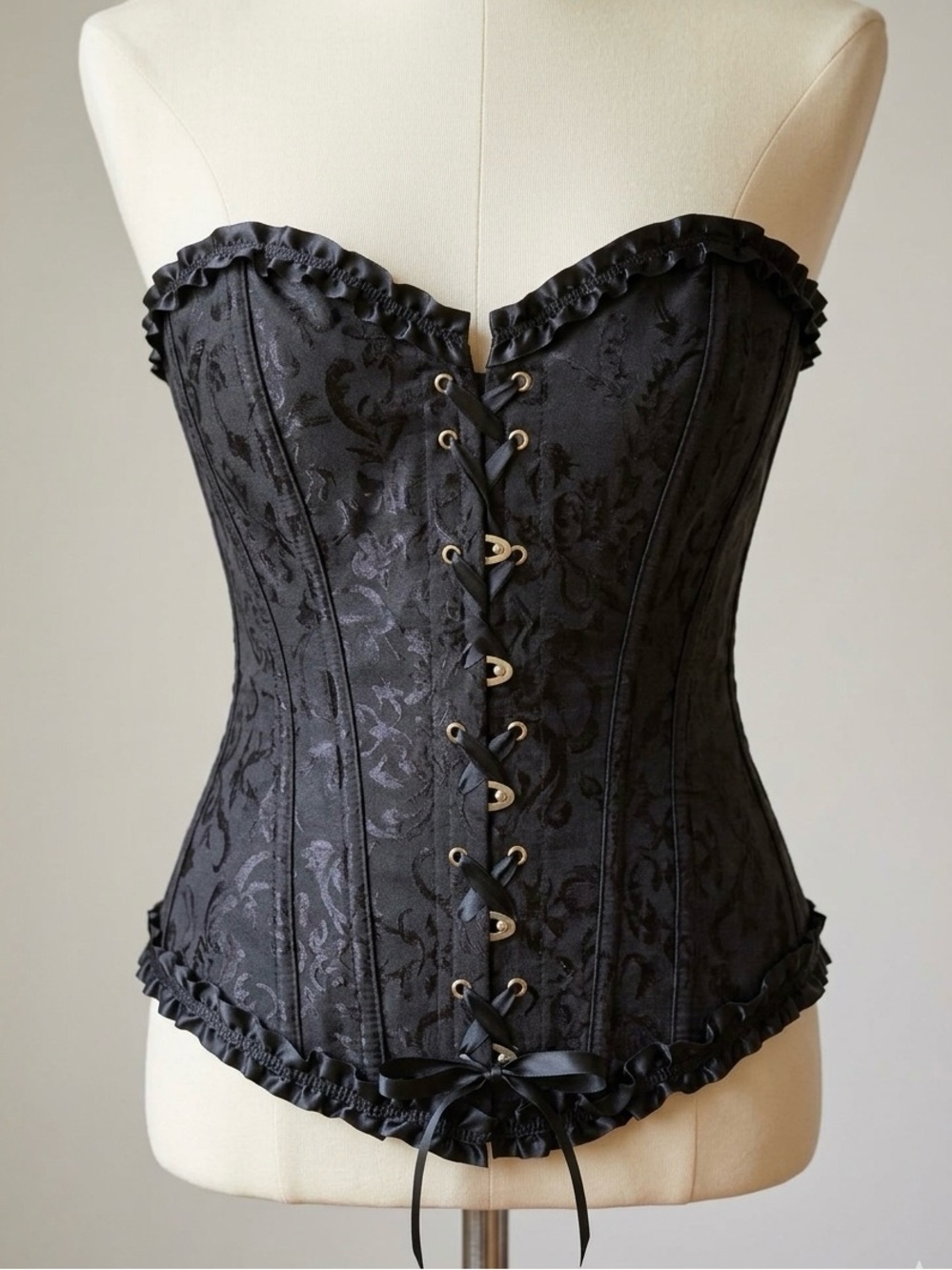 Gothic Victorian Romantic Black Brocade Corset XS
